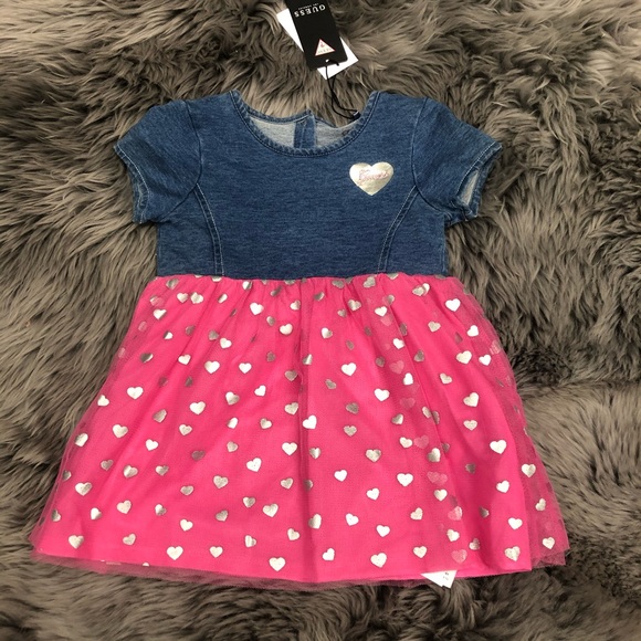 Guess | Girls Denim & Hearts Dress | Blue & Pink | Various Sizes - Picture 2 of 5